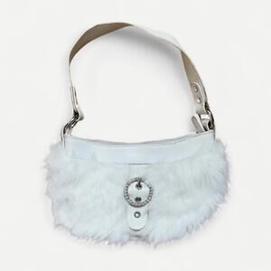 Vintage Y2K White Furry McBling Bedazzled Mini Shoulder Bag